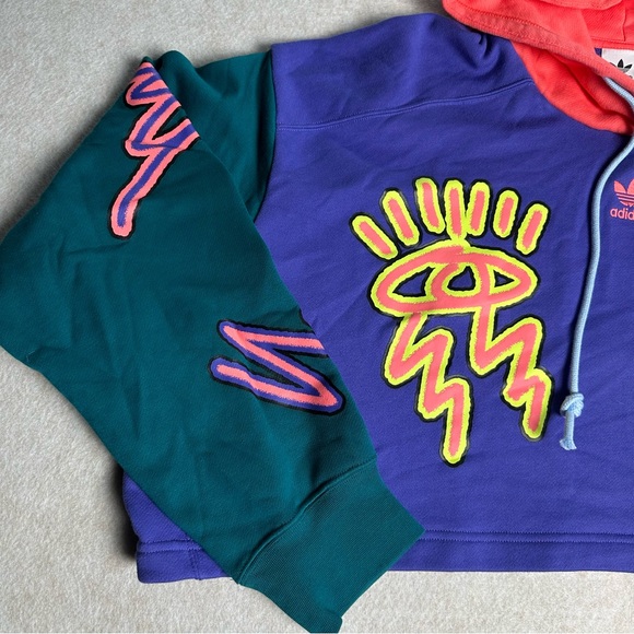 Adidas Women's 2XL Love Unites Crop Hoodie Colorblock Pullover Sweatshirt - Picture 3 of 9